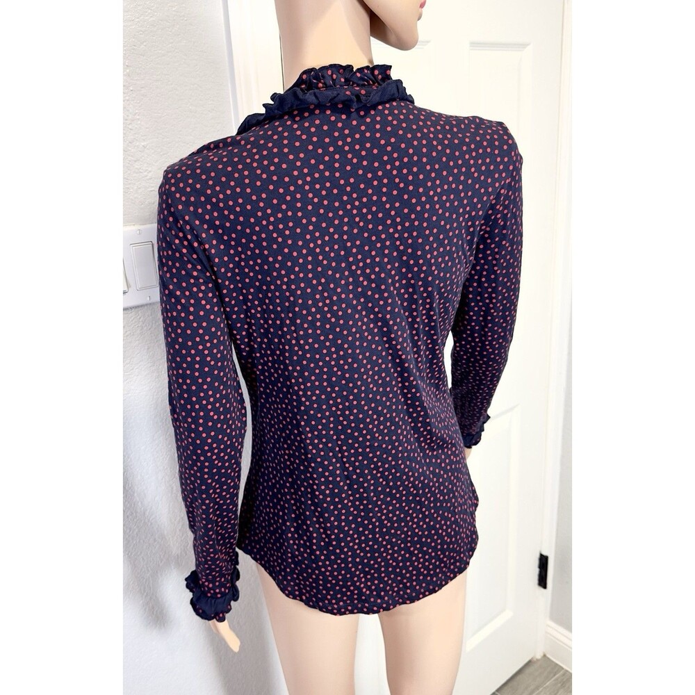 Boden Women’s US 4 Navy Red Polka Dot Ruffle Button Front Blouse Top Modal Blend - Picture 4 of 10